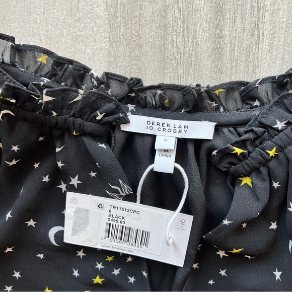 DEREK LAM 10 CROSBY Juno Celestial dress 6 moon+stars black chiffon flowy NEW​ - Picture 6 of 8